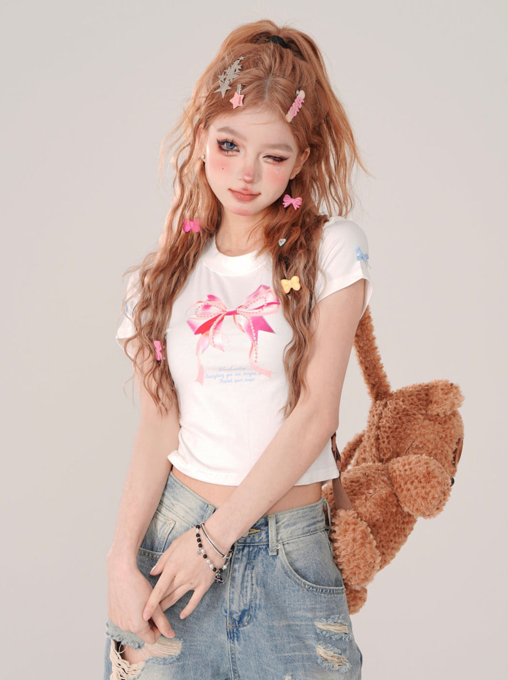 T-Shirt-Shorts mit Girly-Schleifen-Print
