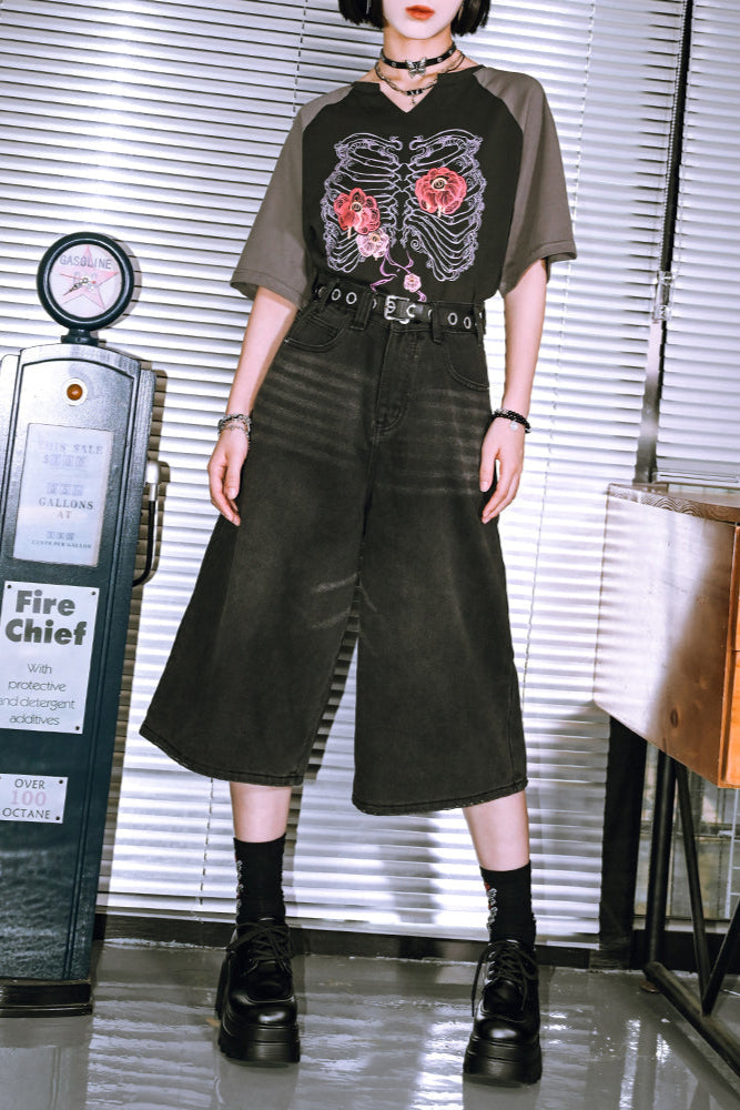 pants half ash Black denim