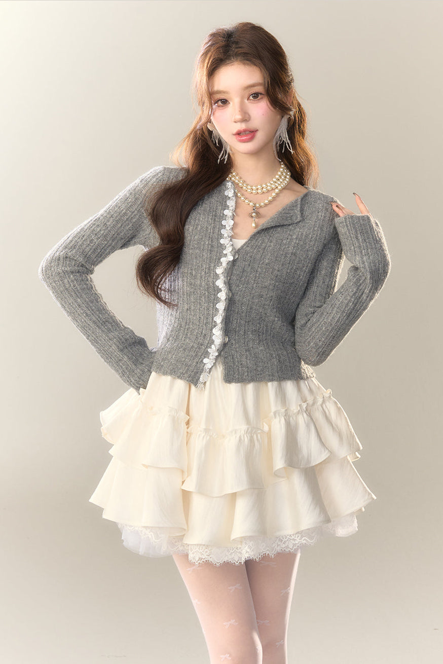 Flying Cream Dress Lace Sleeve Shoe Puffy