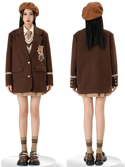 Veste Maillard en laine style American College marron