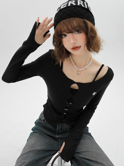 American Split Knit Camisole Top Short + Zweiteiler