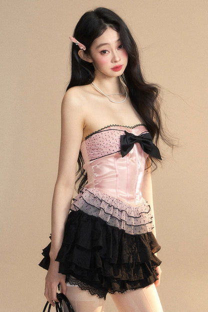 Ribbon Lace Reservations Mesh Tube Dot Top