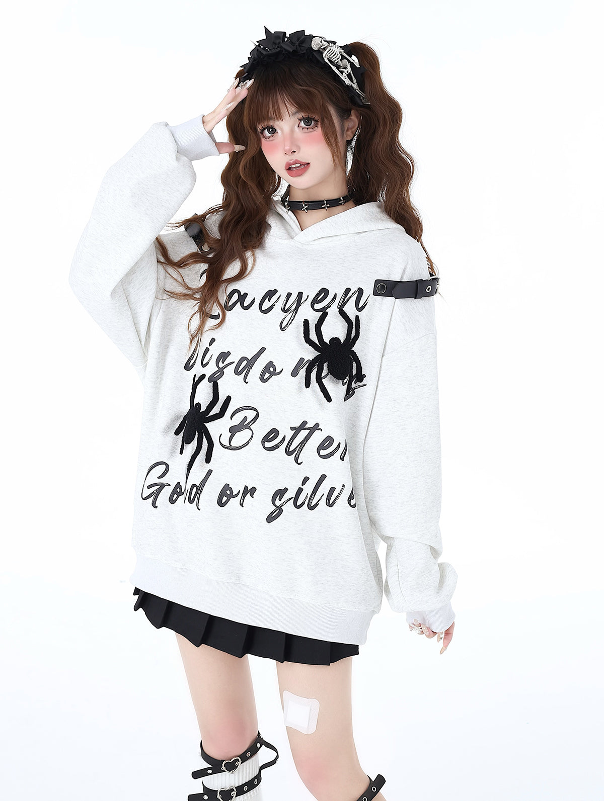 Print Street Hoodie Leather Buckle Hooded American Graffiti Spider