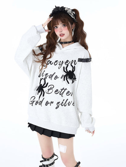Print Street Hoodie Leather Buckle Hooded American Graffiti Spider