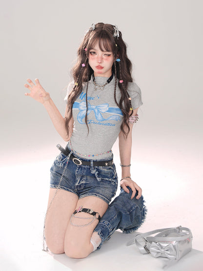 Leg Gray-and-blue + Denim Shorts A-line warmers