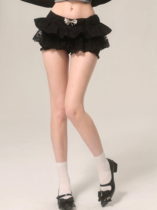 Romantic Design Bow Lace Black Skirt Shorts