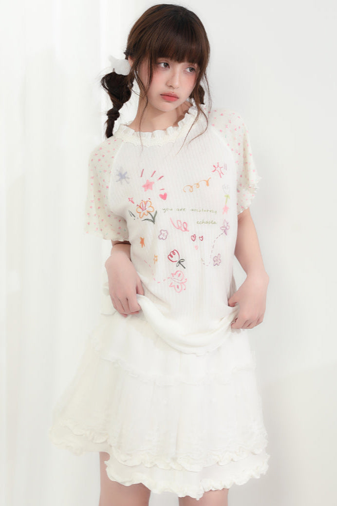 Round Neck Heart Floral Top