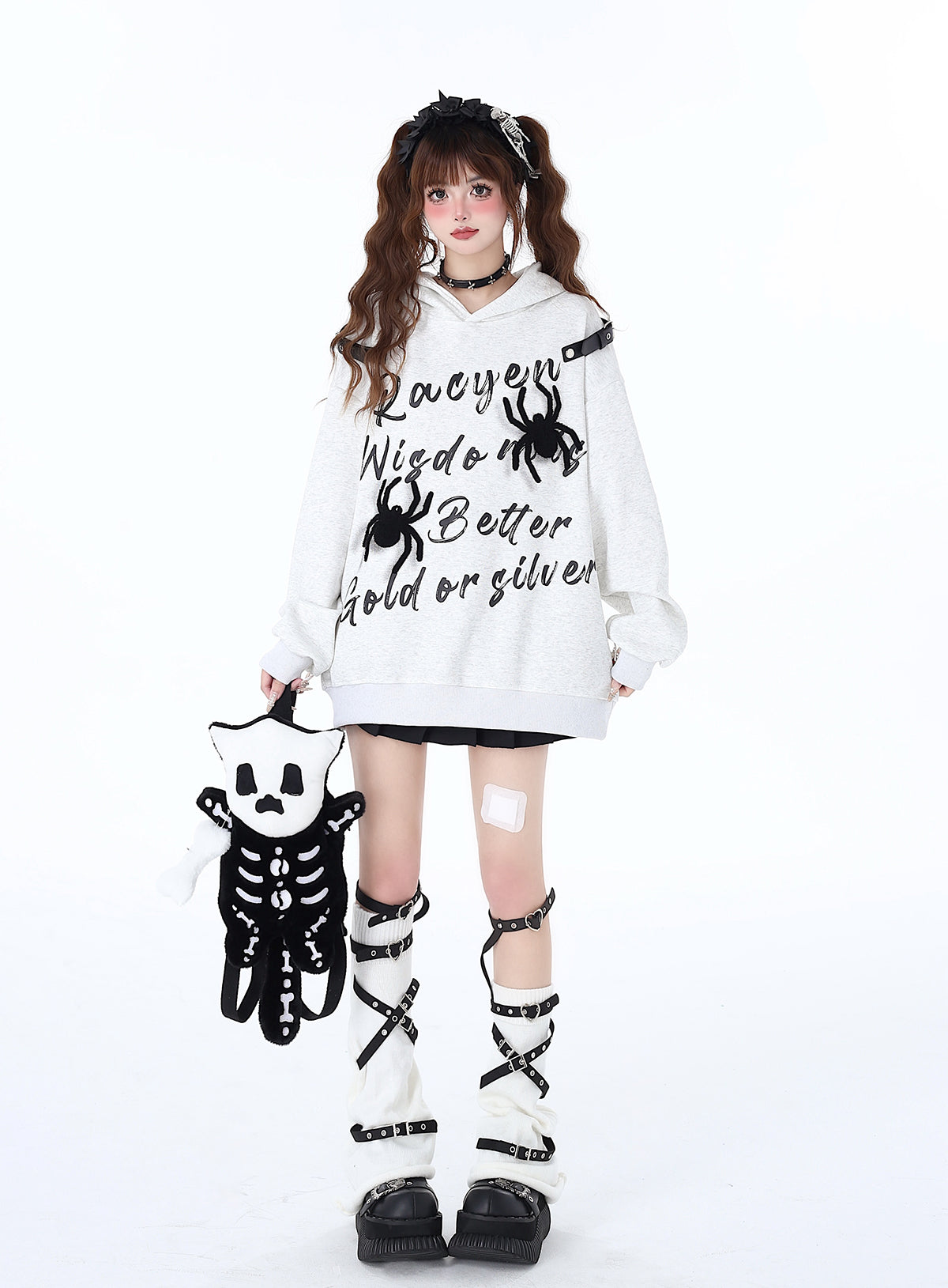 Print Street Hoodie Leather Buckle Hooded American Graffiti Spider