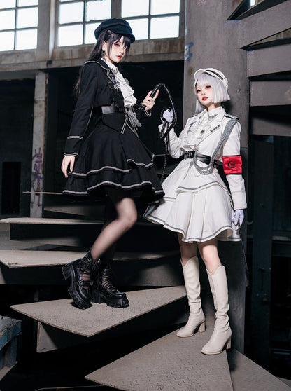 Army Skirt Dark Asymmetrical Military + Uniform + Shirt Mantle