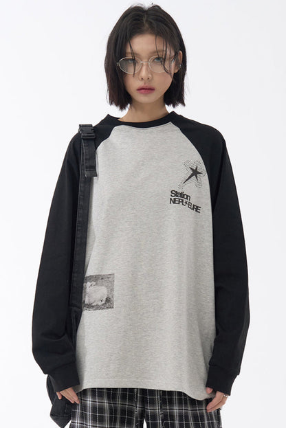 Fit Collision Long Sleeve Loose T-Shirt Print