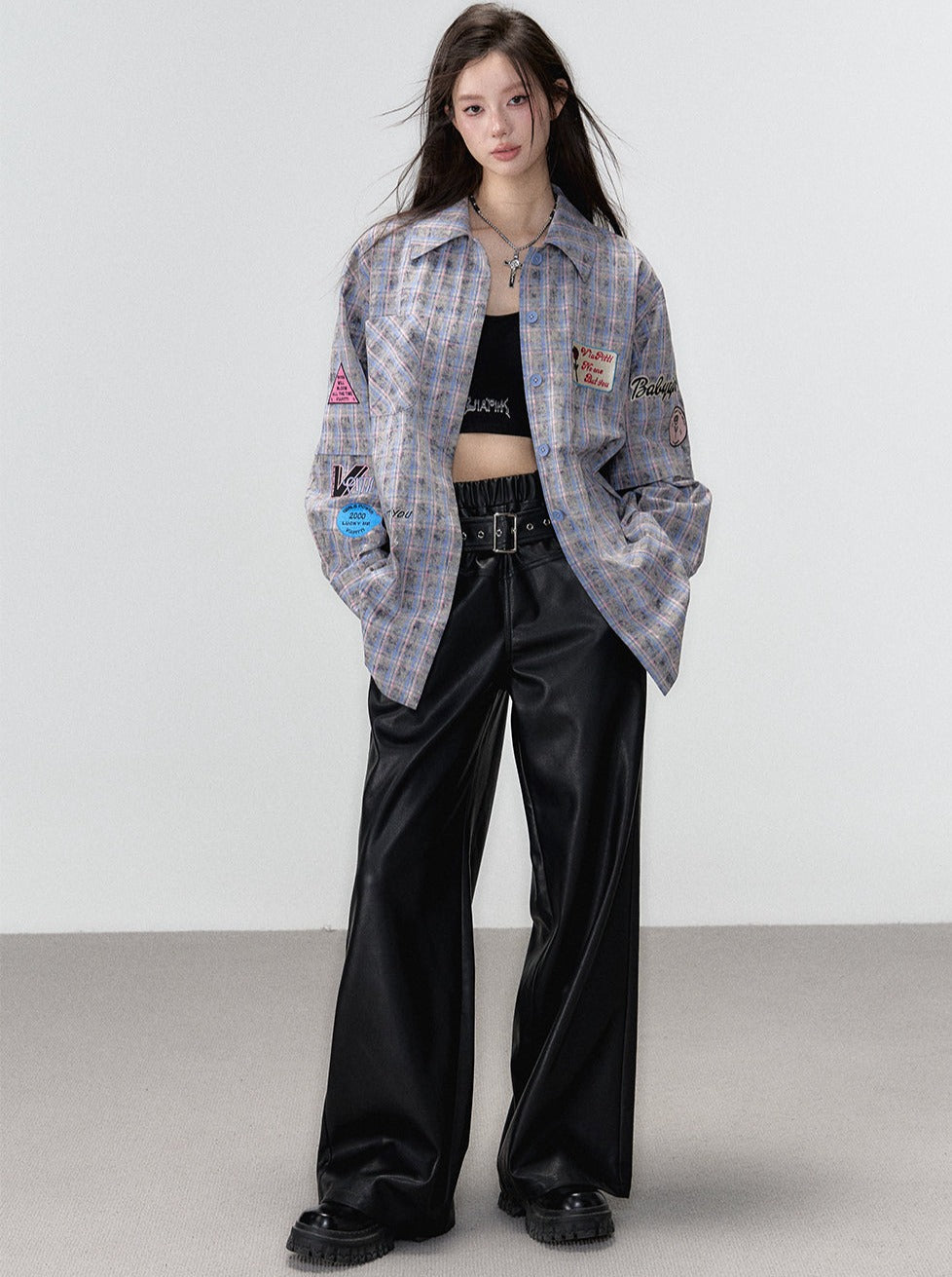 Loose Street All Match Leather Wide Pants