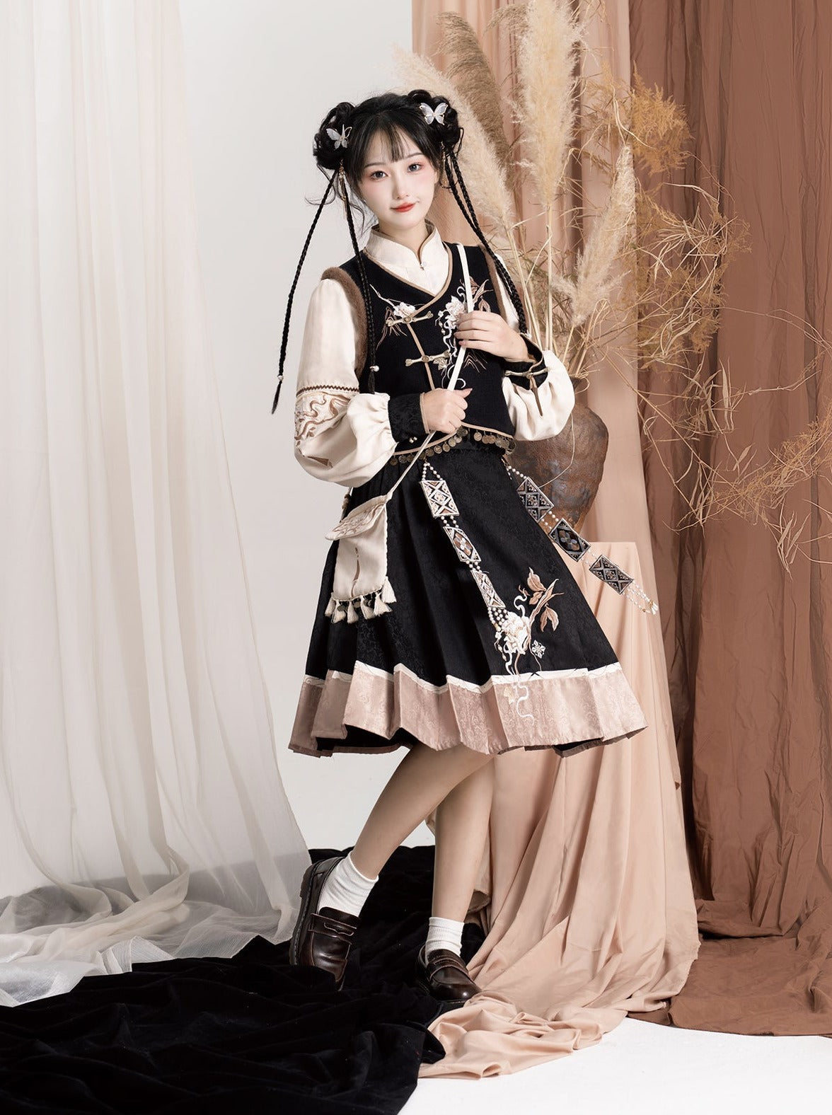 Exotic Plus Blouse Vest Flower Sleeve Bag Shoulder Balloon Flared Skirt