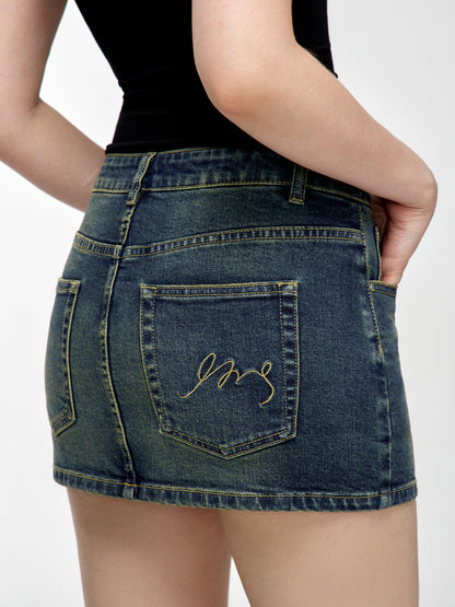 Denim Design Tight Short Logo Skirt
