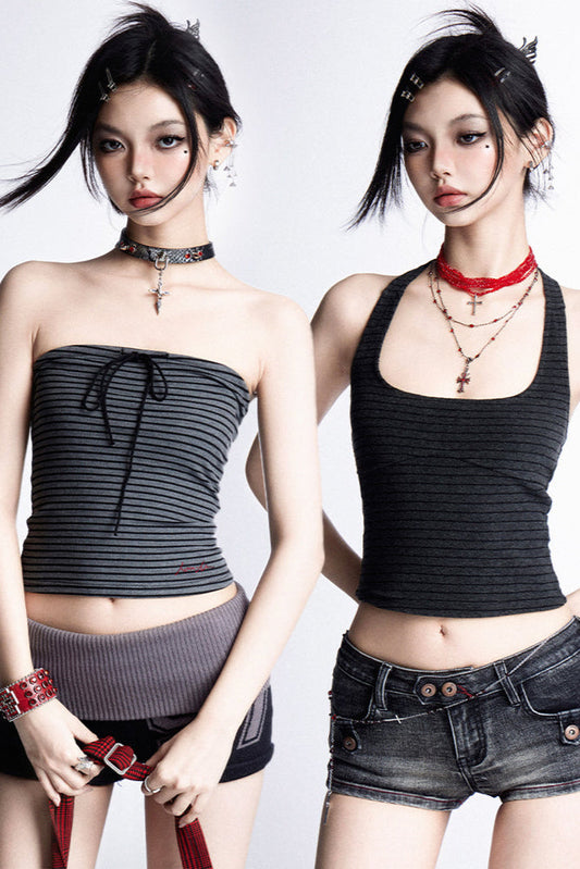 ribbon American striped stretch vest + top tube