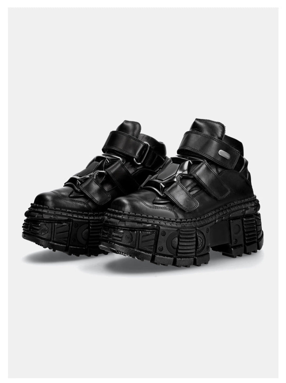 Metal Leather High Platform Plain with Punk Chain Shoes Dark Style Top