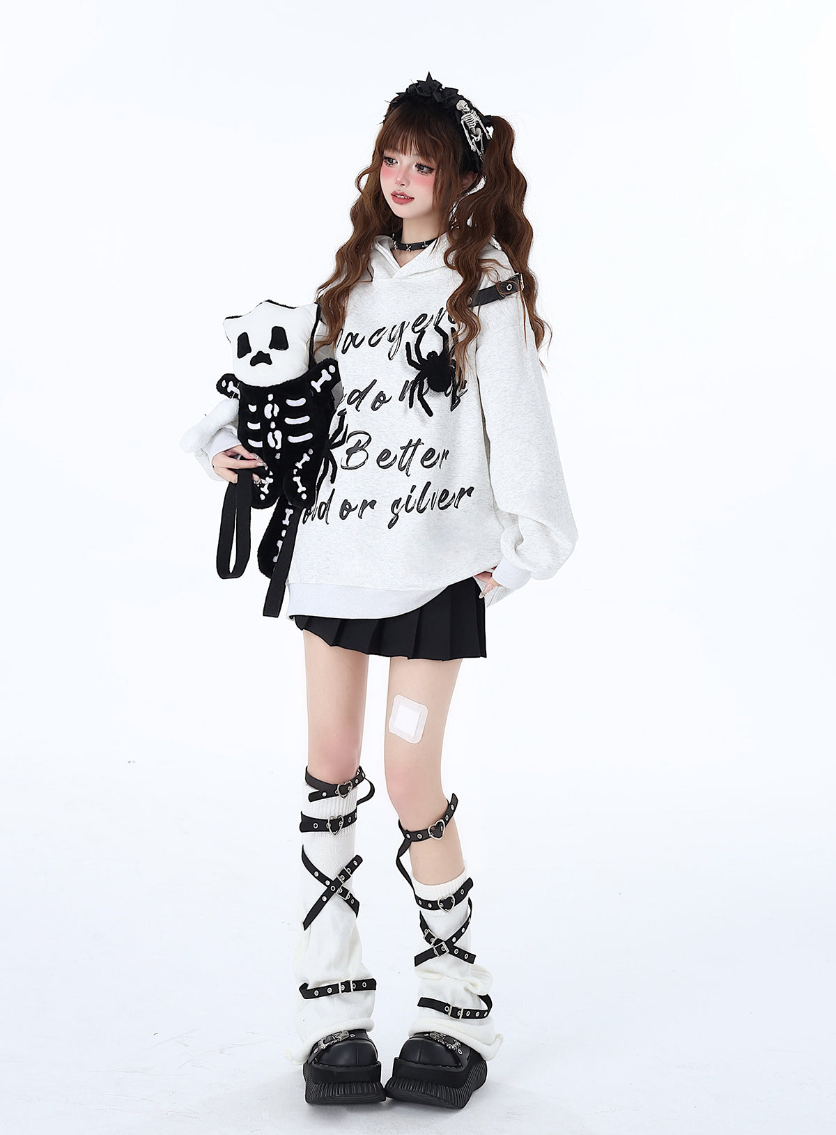 Print Street Hoodie Leather Buckle Hooded American Graffiti Spider