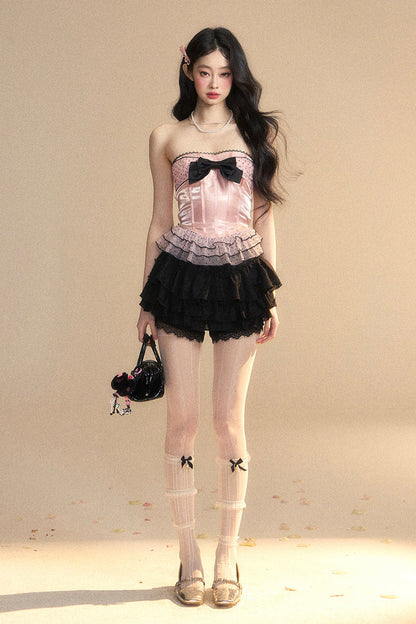 Ribbon Lace Reservations Mesh Tube Dot Top