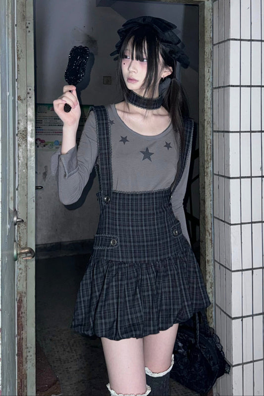 Skirt Suspender + Inner Plaid Tutu Pants