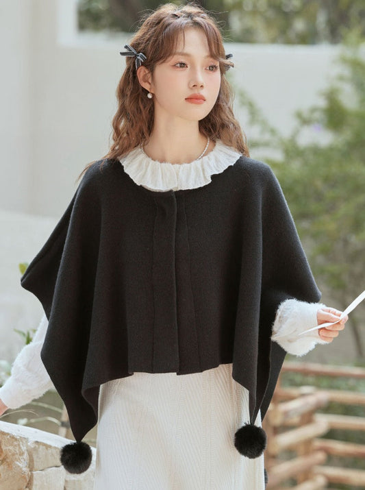 Fur Cape Cloak Pompon