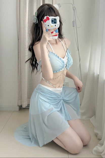 Swimsuit Blue Mermaid Set Split Light