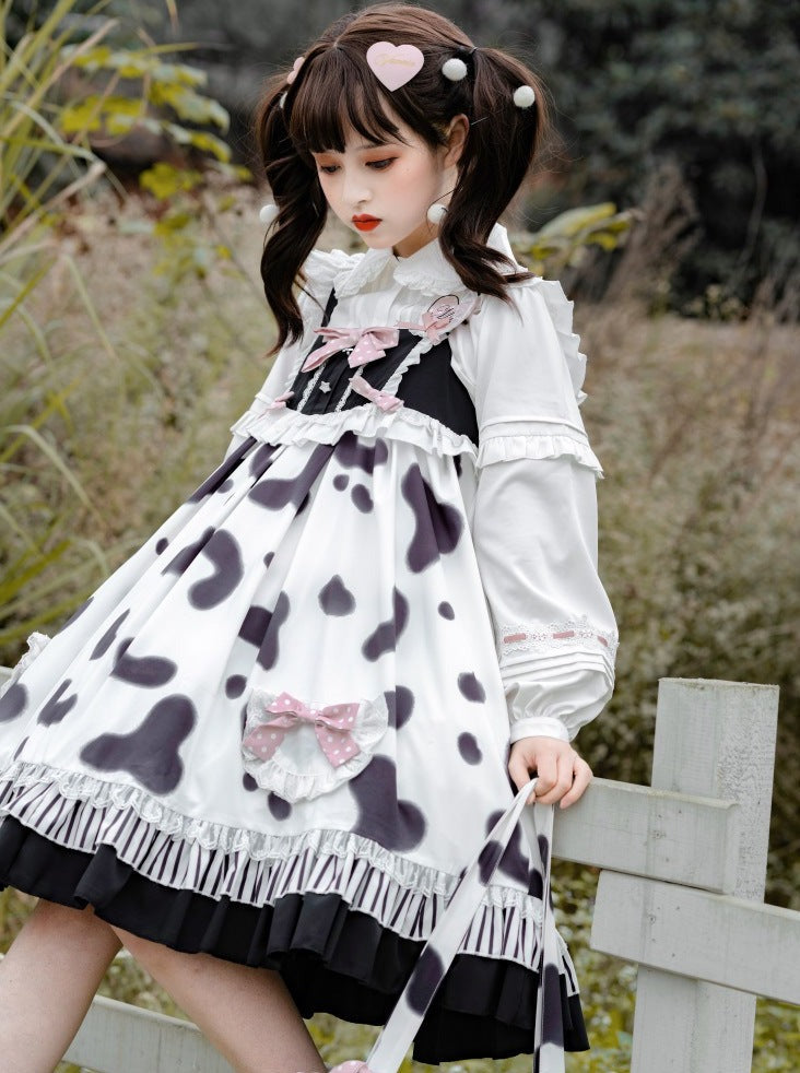 Suspender Cow Blouse Skirt Fur + Coat