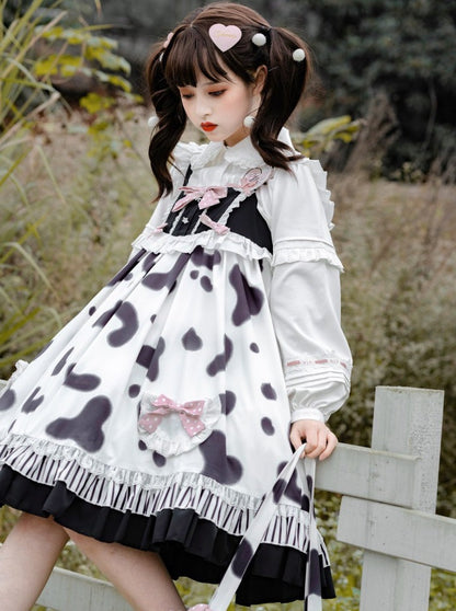Suspender Cow Blouse Skirt Fur + Coat