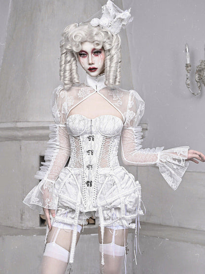 Straps Fishbone Dark Gothic White Corset Bustier Sleeping Alice