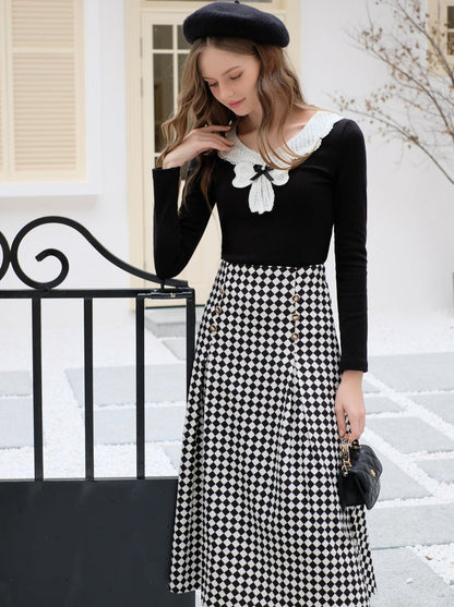 Design Lace Diamond Ribbon + Top Check Skirt