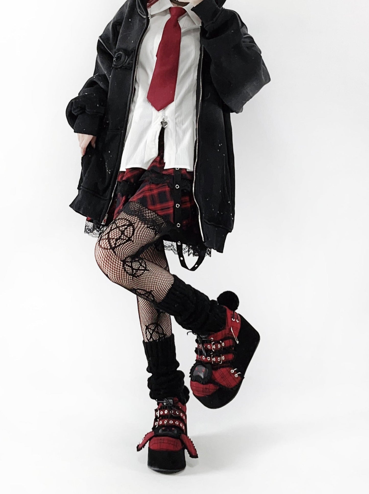Bunny Shoes Dark Red Check Red All Platform