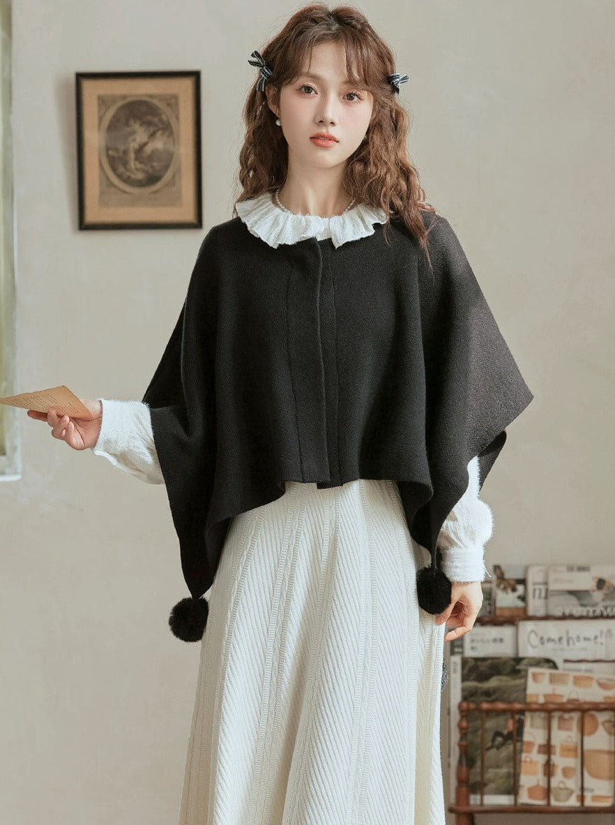 Fur Cape Cloak Pompon
