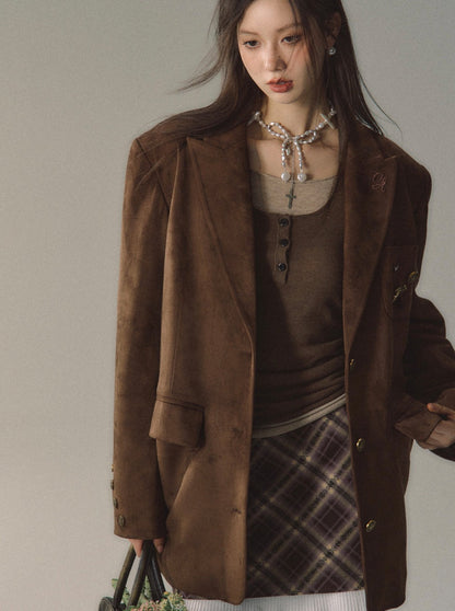 Costume en velours et veste en imitation daim