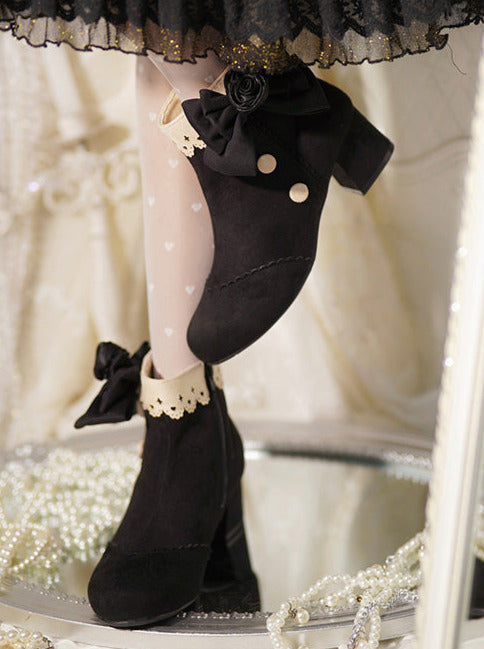 Short Race Drop Boots Rose Ribbon Lolita
