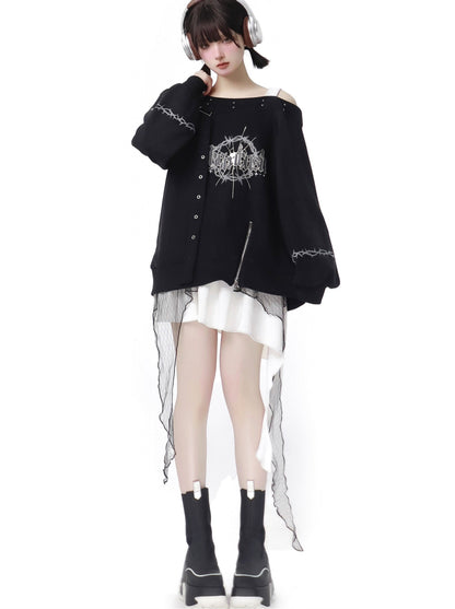 Dark Soon Print Design Sweat Suit Eyelet Trainer + Lace Elegula Skirt