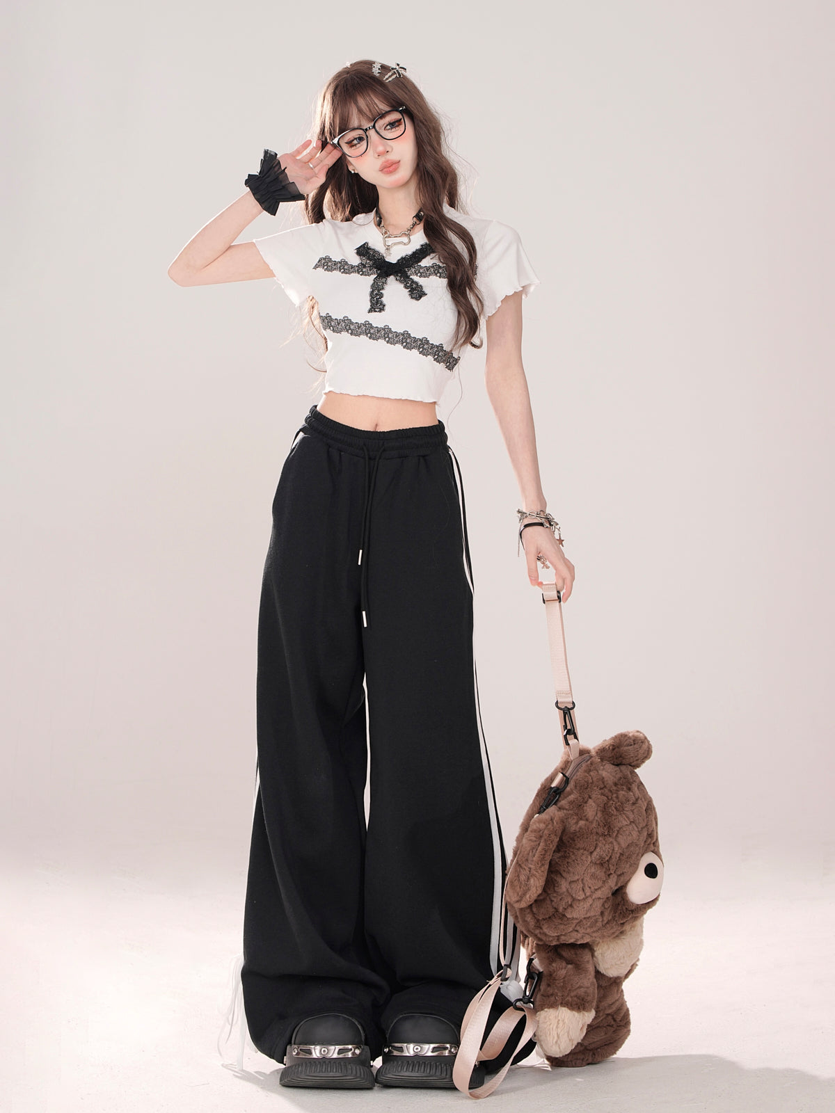 Ribbon Design Pants Street Drawstring American Casual