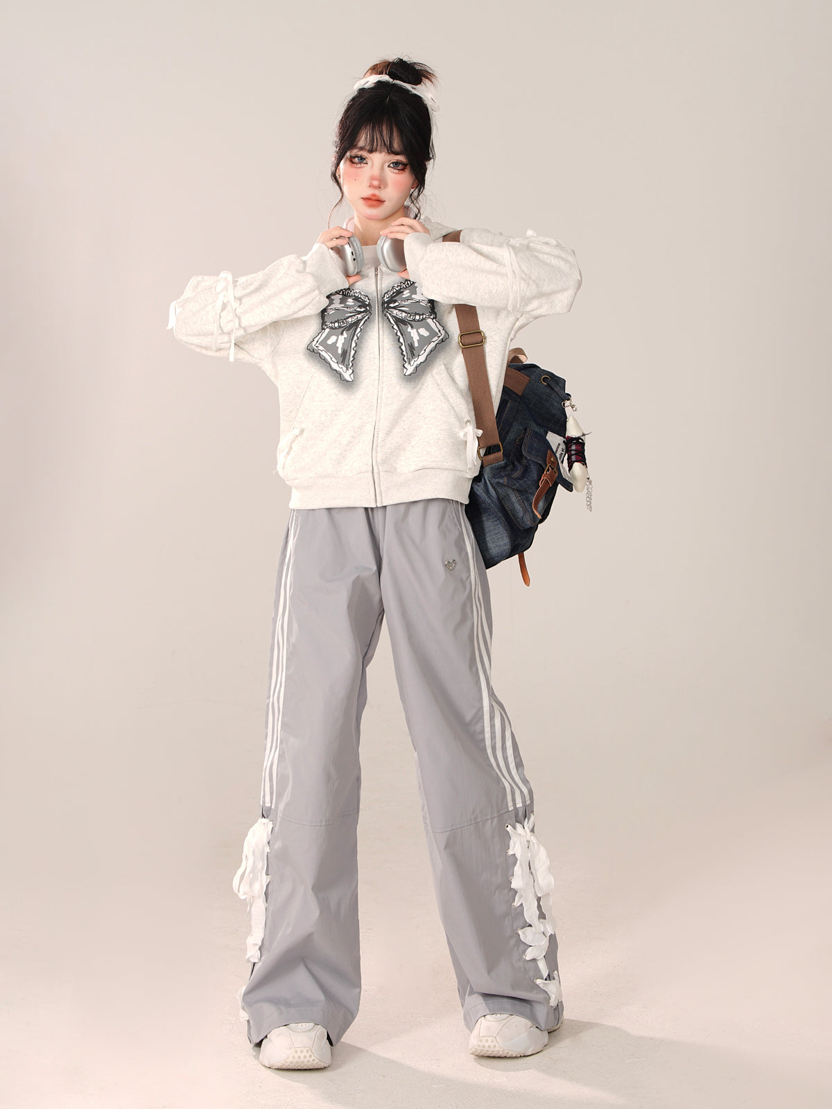 Loose Casual Pants Wide Ribbon Side