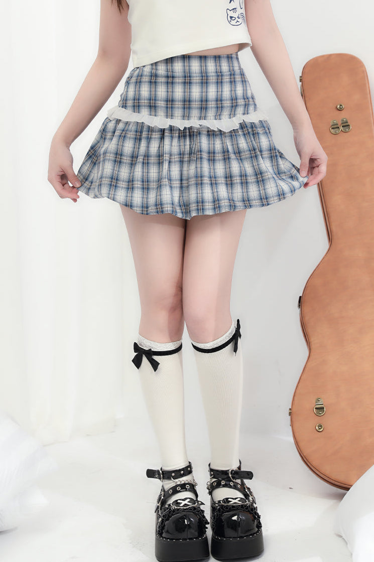 Miniskirt + Skull Checked Cat Top Sleeveless