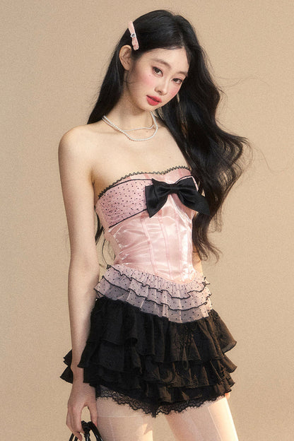 Ribbon Lace Reservations Mesh Tube Dot Top