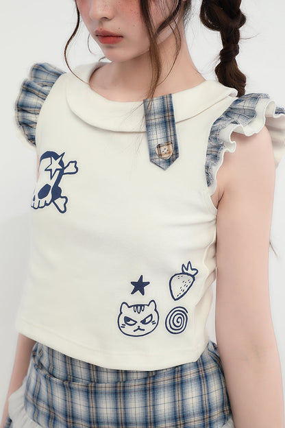 Miniskirt + Skull Checked Cat Top Sleeveless
