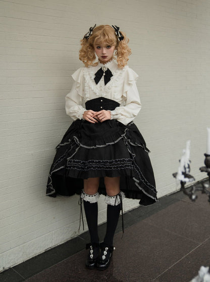 Asymmetrical Skirt Elegant Frilled Flared Blouse