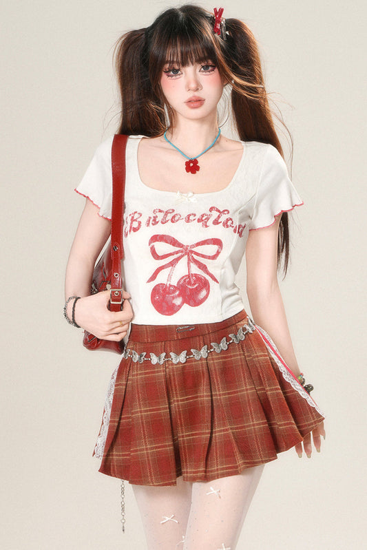 Milky Slim Sweet T-Shirt Cherry