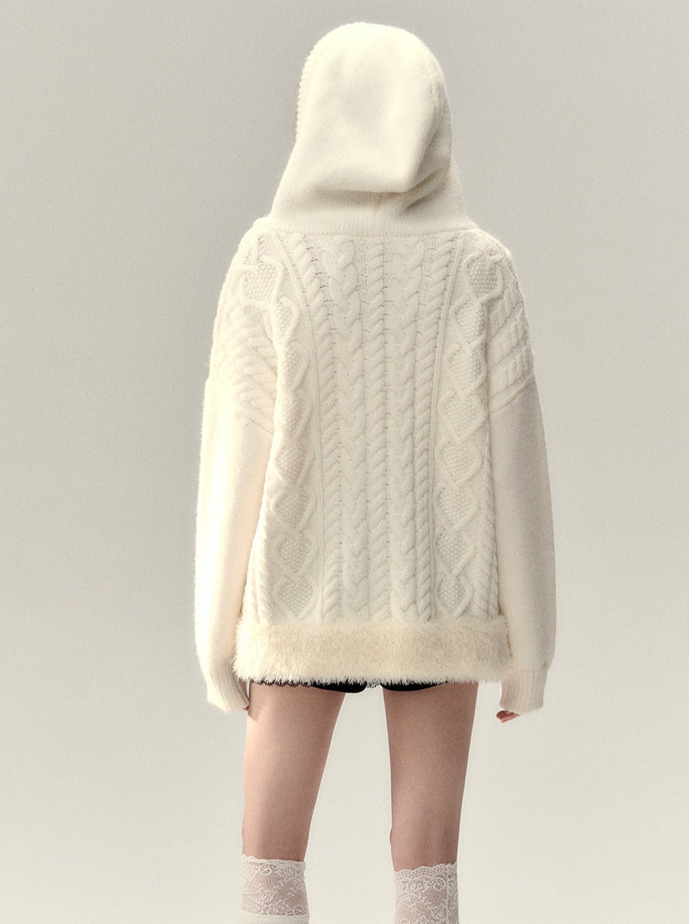 Sweat à capuche zippé en fourrure torsadée