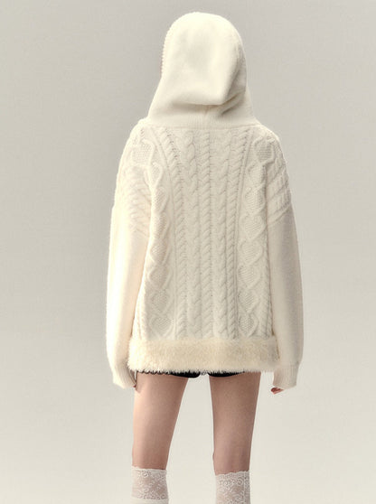Sweat à capuche zippé en fourrure torsadée