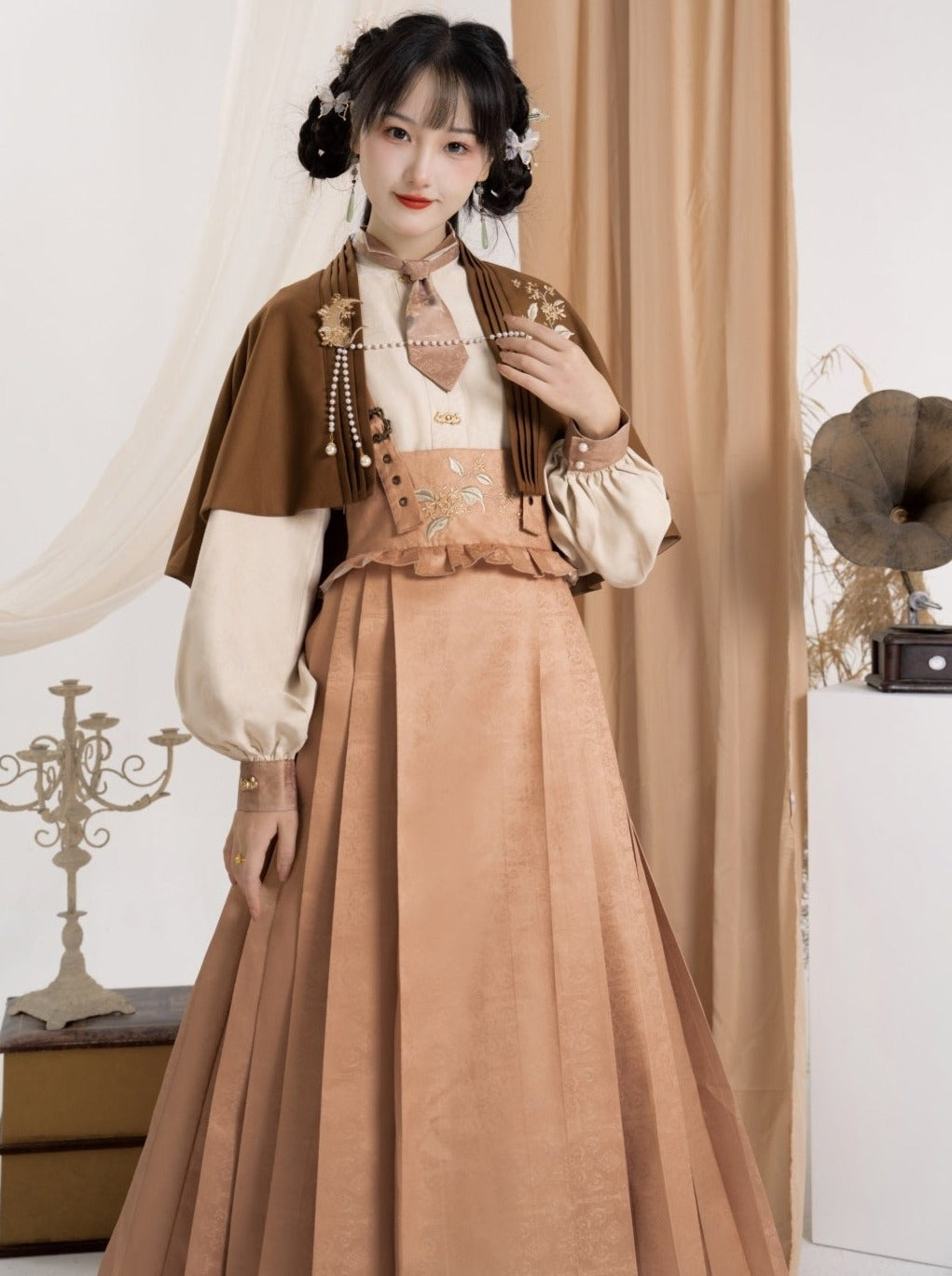 Skirt High-waisted Blouse China Cape + Pleated Retro
