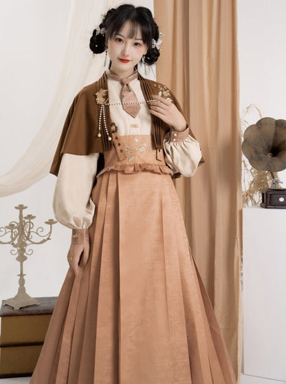Skirt High-waisted Blouse China Cape + Pleated Retro