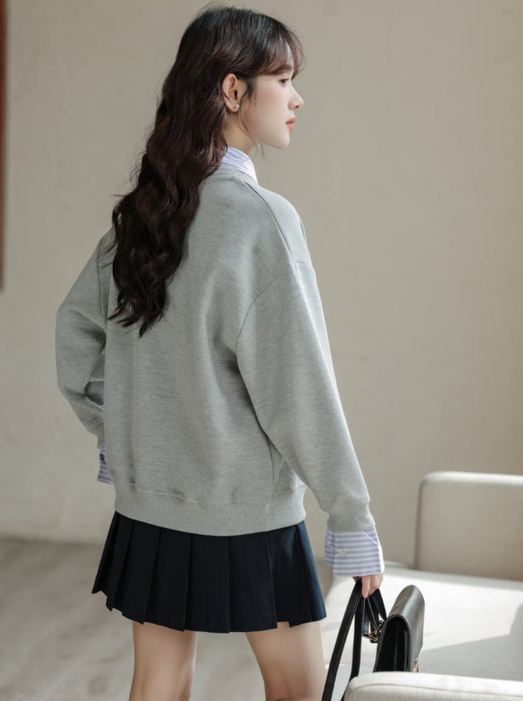 Pull ample à rayures, ensemble deux pièces