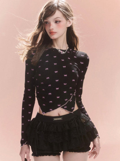 Lace-up Ribbon Slim Bag Top