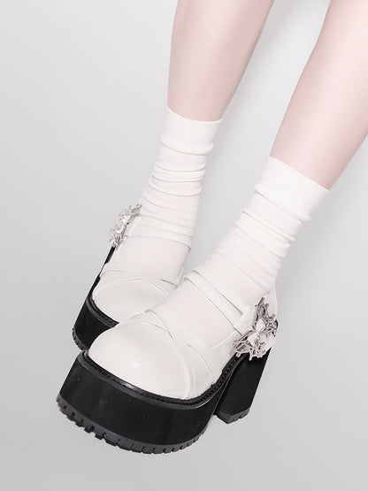 Style Platform Shoes College Butterfly Heel Block