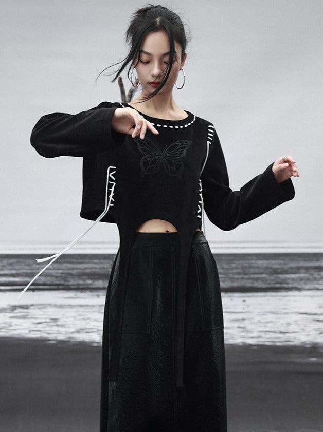 Sweatshirt Design Short Butterfly Strappy Black