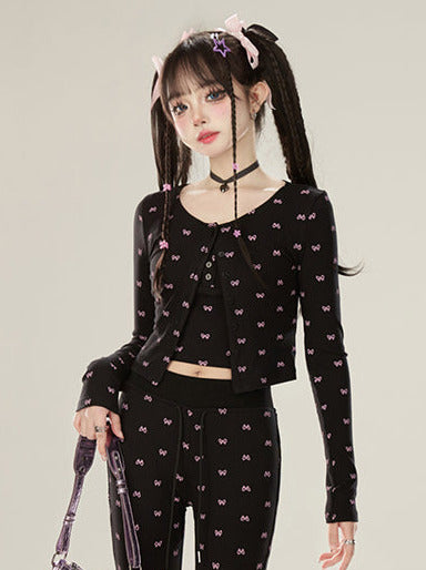 Dress Lazy Chic Pants Cardigan + Black Bootcut Suspender