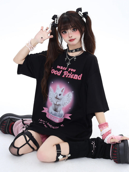 Süßes Kaninchen T-Shirt Girly Loose Angel